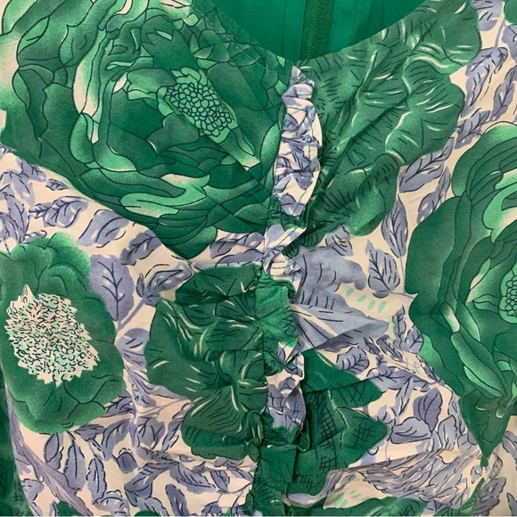 TCEC Hydrangea Floral A-Line Ruffle Bust Detail Feminine Preppy Midi Dress - Picture 4 of 16